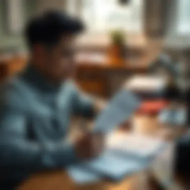 A person reviewing their credit report at a desk with financial documents