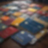 A diverse selection of airline credit cards displayed on a table