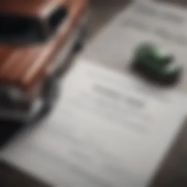 Car Title and Outstanding Loan A close-up of a car title with a loan statement
