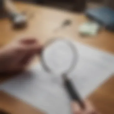 A person reviewing financial documents with a magnifying glass