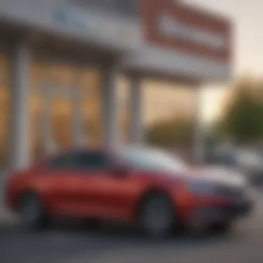 A sleek vehicle parked outside a Consumers Credit Union branch, symbolizing auto financing.