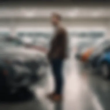 A person contemplating over car financing options at a dealership