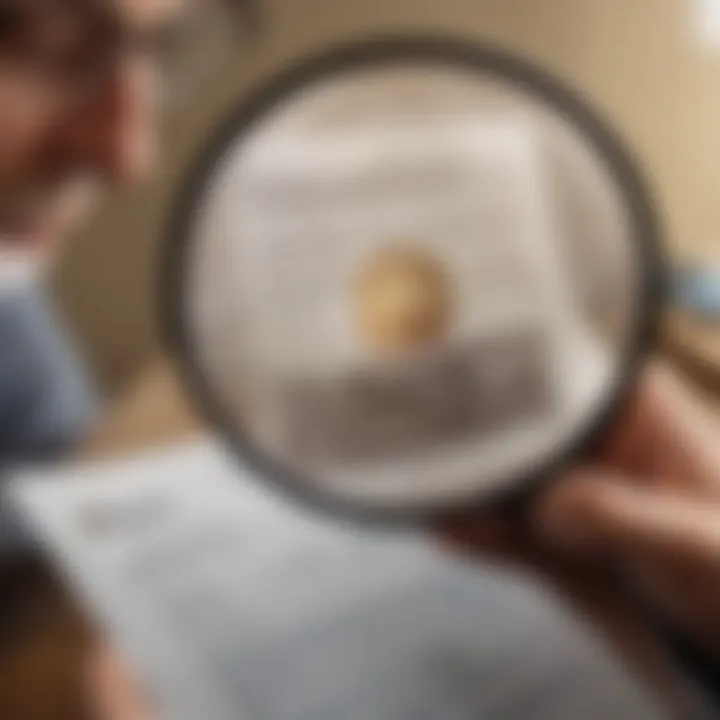 A person reviewing a credit report with a magnifying glass