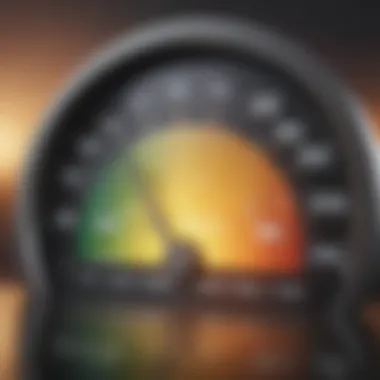 Close-up of a credit score gauge indicating different levels