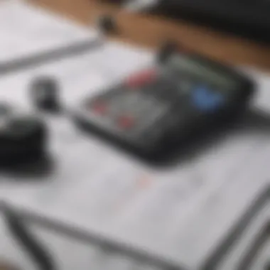 A calculator and financial documents spread out on a table, symbolizing budgeting.