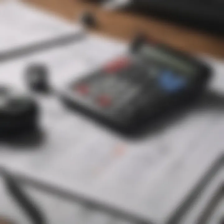 A calculator and financial documents spread out on a table, symbolizing budgeting.