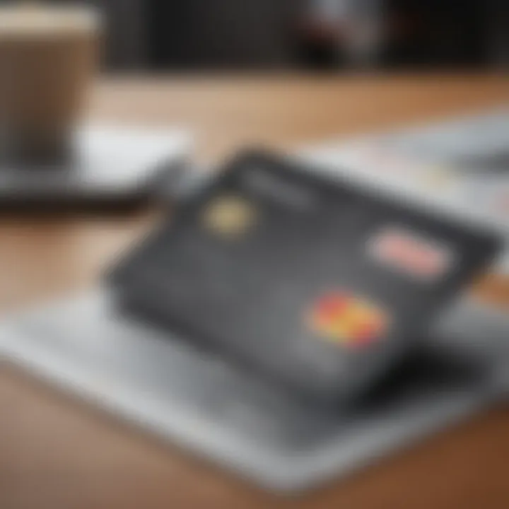 A close-up view of a business credit card on a desk with financial documents in the background.