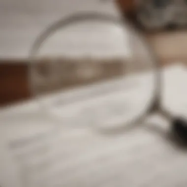 A detailed view of a magnifying glass over a real estate contract