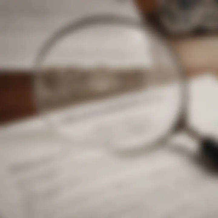 A detailed view of a magnifying glass over a real estate contract