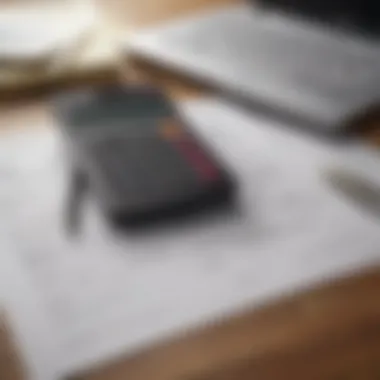 A close-up of mortgage documents on a desk with a calculator and pen