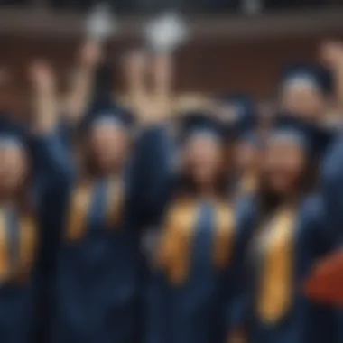 A diverse group of students celebrating their graduation with diplomas in hand, symbolizing success and financial relief.