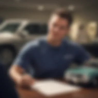 A serene image depicting a satisfied customer examining a car loan agreement