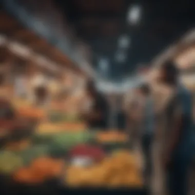 A group of diverse individuals shopping at a black-owned market