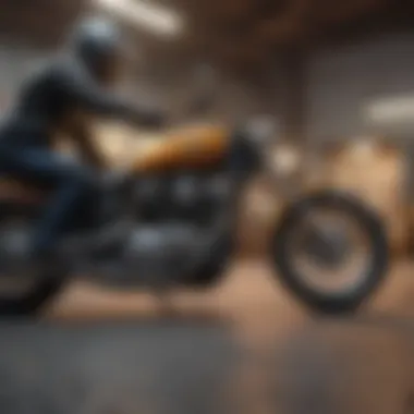 Person reviewing credit scores with a motorcycle background