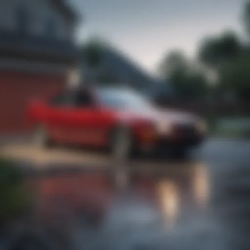 A sleek used car displayed in a driveway