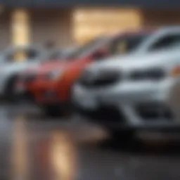 A diverse range of vehicles lined up at a dealership, showcasing options for buyers.