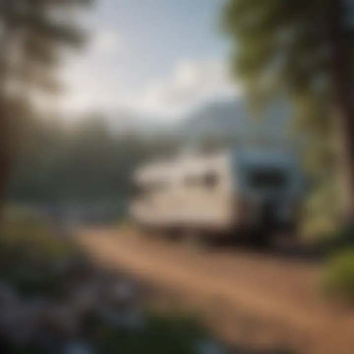 A scenic view of a used RV parked in nature