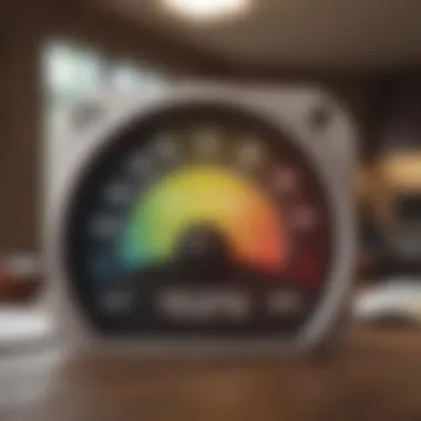 A visual representation of a credit score gauge indicating various levels.