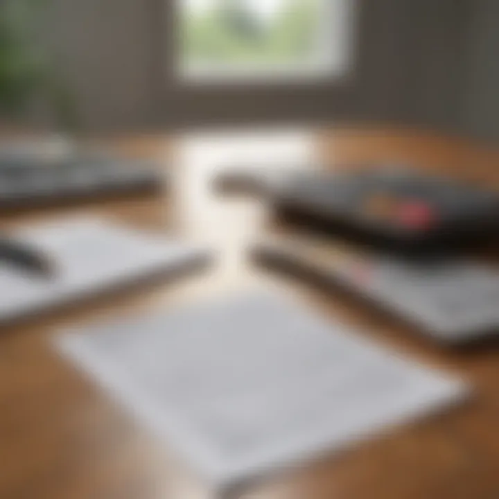 A close-up of financial documents and a calculator on a wooden table.