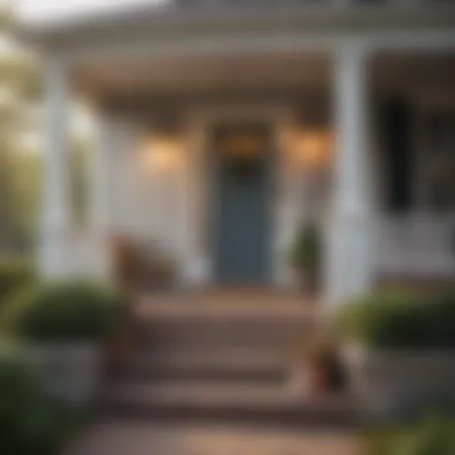 A welcoming front porch of a suburban home symbolizing the American Dream of homeownership.