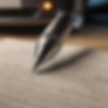 Close-up of a contract with a pen in focus