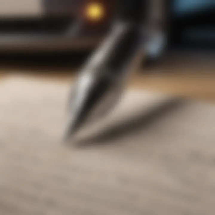 Close-up of a contract with a pen in focus