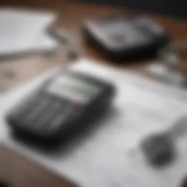 An assortment of car keys on a table with a calculator and budget sheet