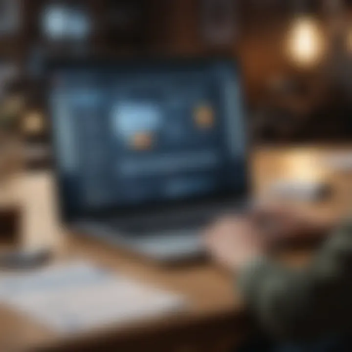 A person analyzing financial documents with a laptop