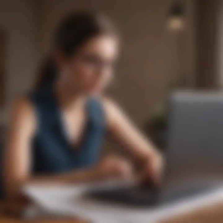 A person analyzing a budget plan on a laptop with financial documents