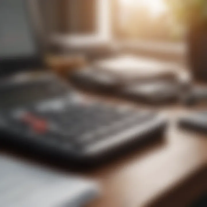 A calculator and financial tools on a desk symbolizing debt management