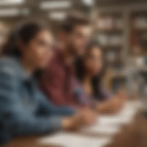 A diverse group of students studying together in a library