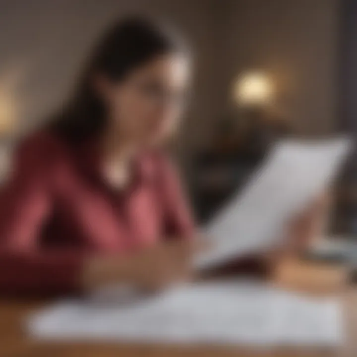 A person reviewing financial documents at a desk.