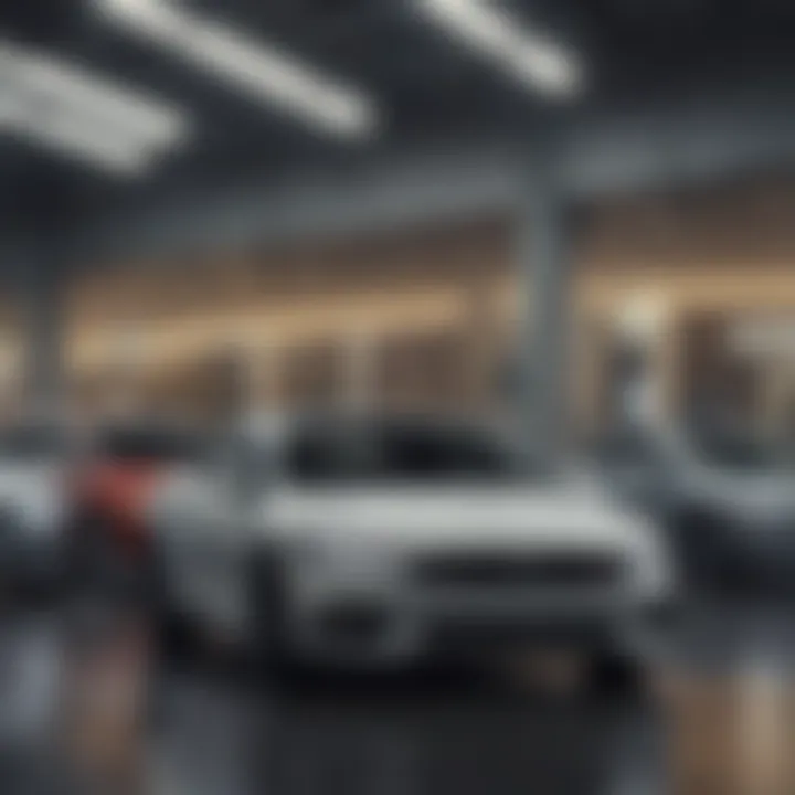 A dealership lot filled with various car models for financing options.