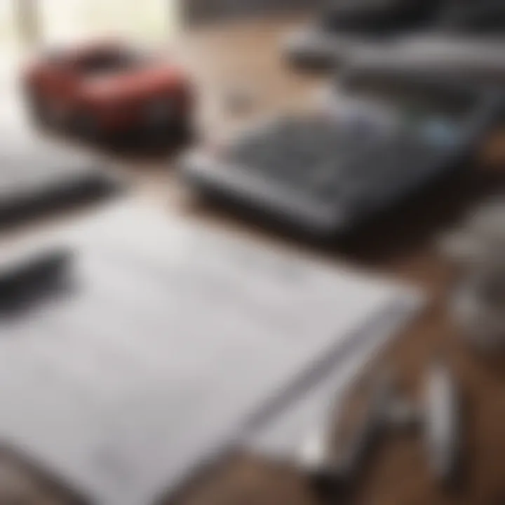 A calculator and financial documents on a desk, representing budgeting.