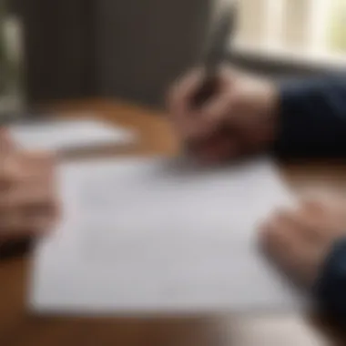 A person reviewing a loan contract with a pen in hand, emphasizing careful consideration.