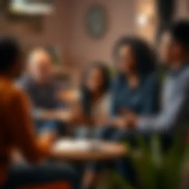 Discussing Financial Options for Home Equity A diverse group of individuals discussing financial options in a comfortable setting