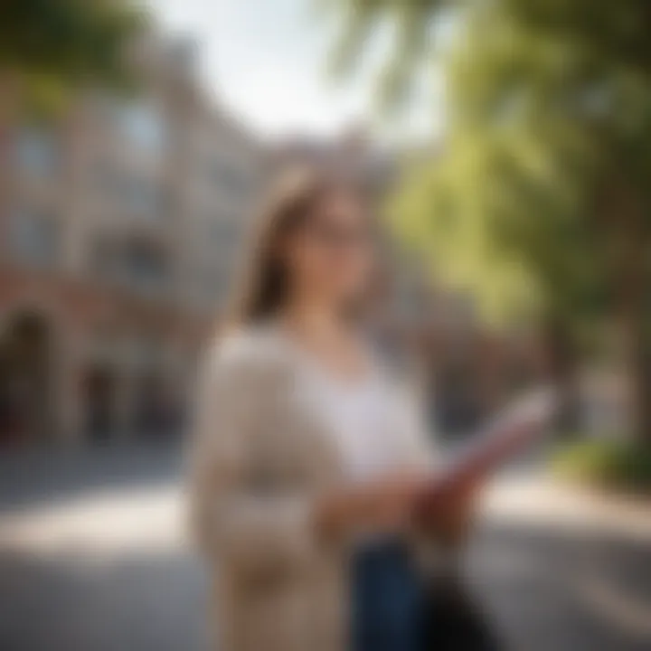 A student studying in a vibrant campus environment, feeling confident about their future.