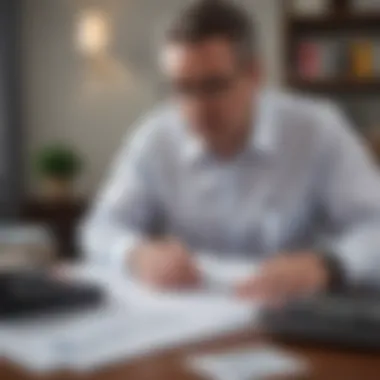 A business owner reviewing financial documents with a calculator