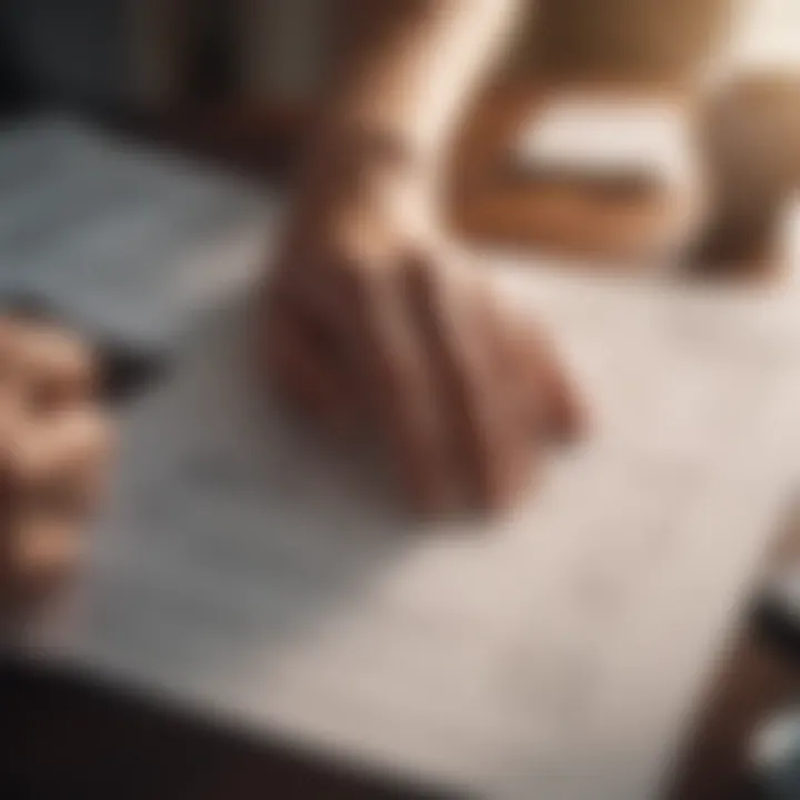 Close-up of a hand reviewing financial documents