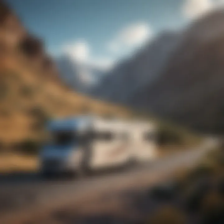 A serene motor home parked in a picturesque landscape