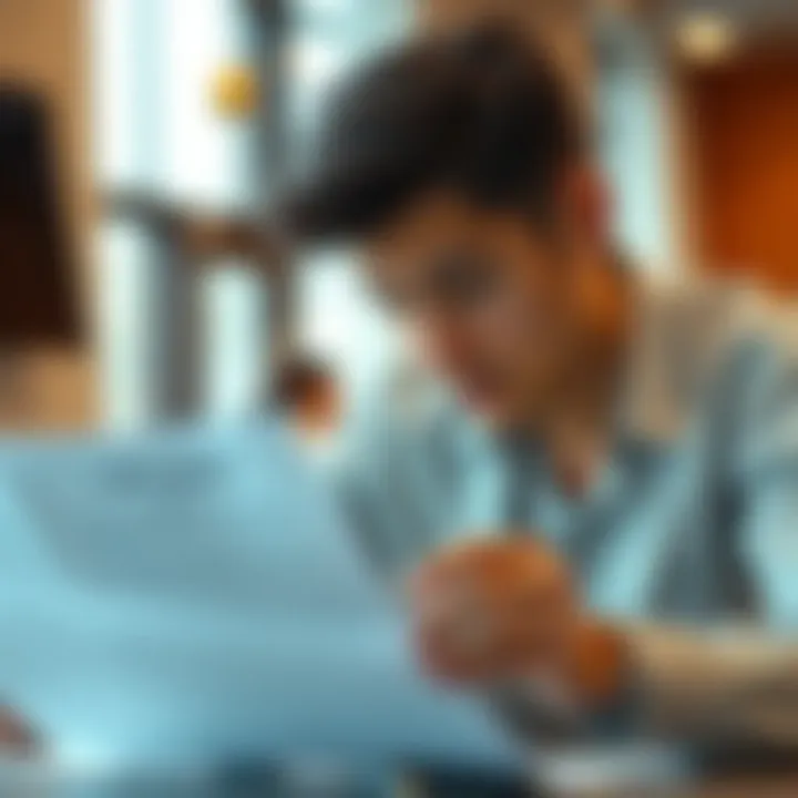 Analyzing Auto Loan Documents A person reviewing financial documents with a focused expression