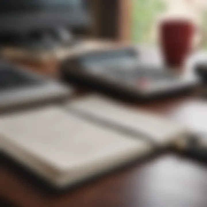 A calculator, notebook, and financial documents on a desk, emphasizing budgeting.