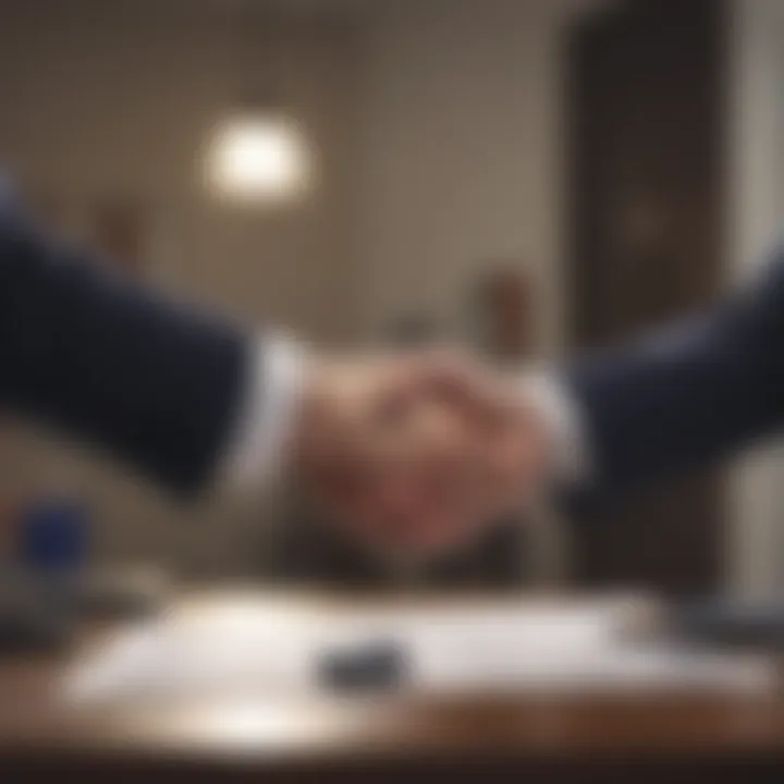 A handshake between a loan officer and a customer.