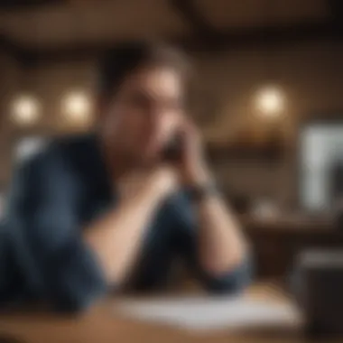 Contemplating Credit Impact A worried person contemplating credit decisions