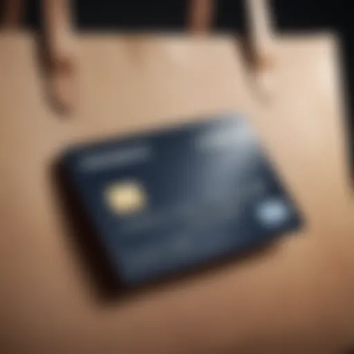 A close-up view of a department store credit card on a shopping bag.