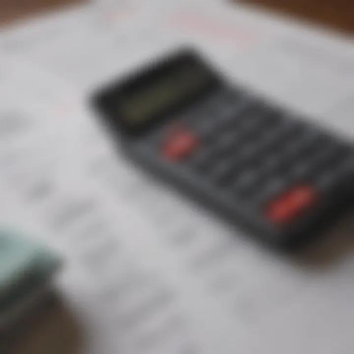 A close-up of a financial calculator and documents related to loan rates.