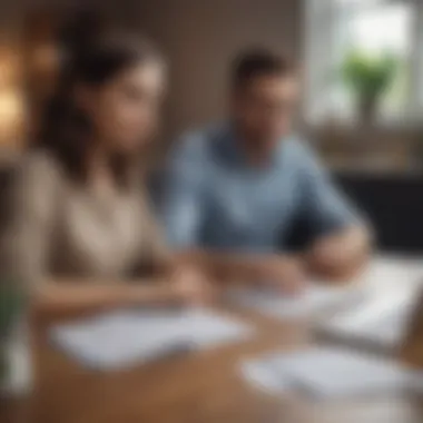 A couple discussing financial options at a table with a laptop and paperwork.