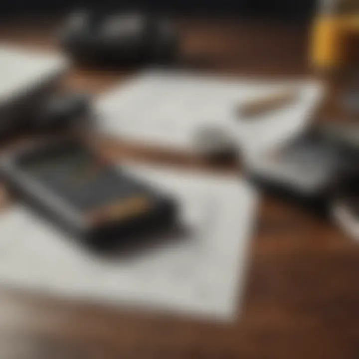 A calculator and car keys placed on a table