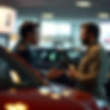 Effective Negotiation in Vehicle Trade-In An engaging negotiation scene between a seller and a dealership