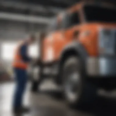 A mechanic inspecting a truck, emphasizing maintenance checks.